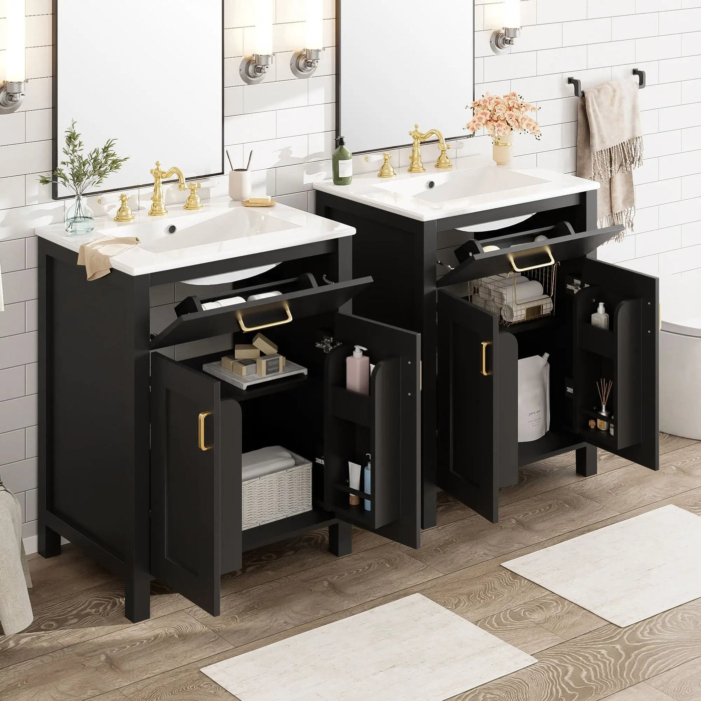 Modern Bathroom Vanity With Ceramic Sink, Soft-Close Doors, Flip Drawer, U-Shaped Shelves, Elegant Storage Solution by HouseOfZazla