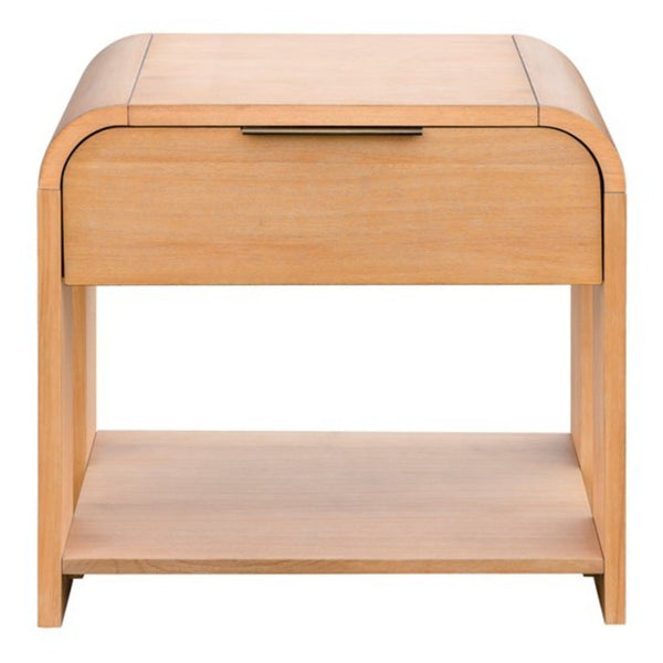 1 Drawer Waterfall Nightstand with Mid Century Design - Natural