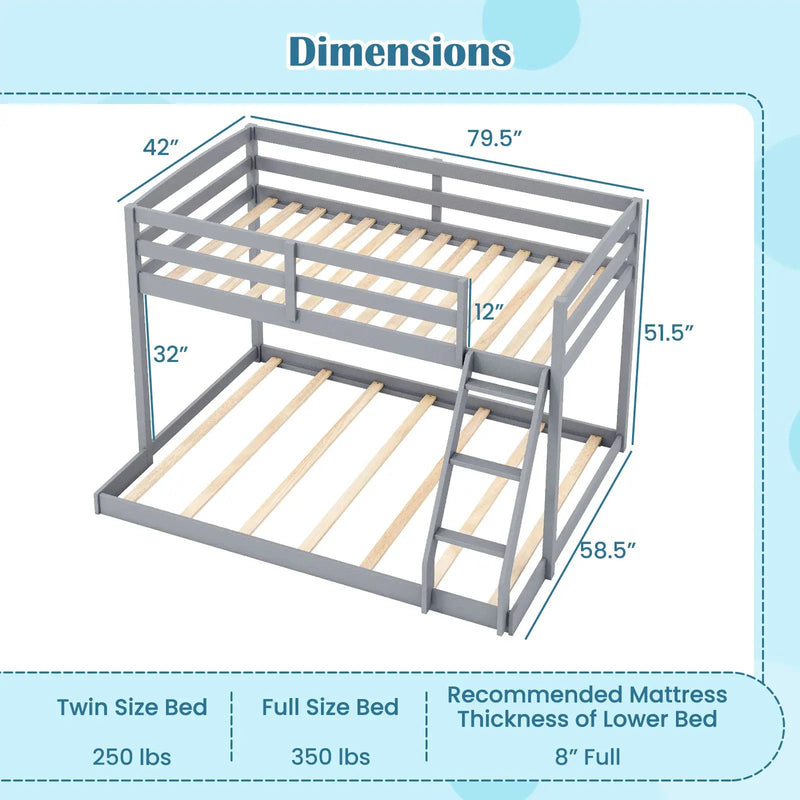 Twin Over Full Bunk Bed Low Floor Bunk Bed Frame by DirectDeals