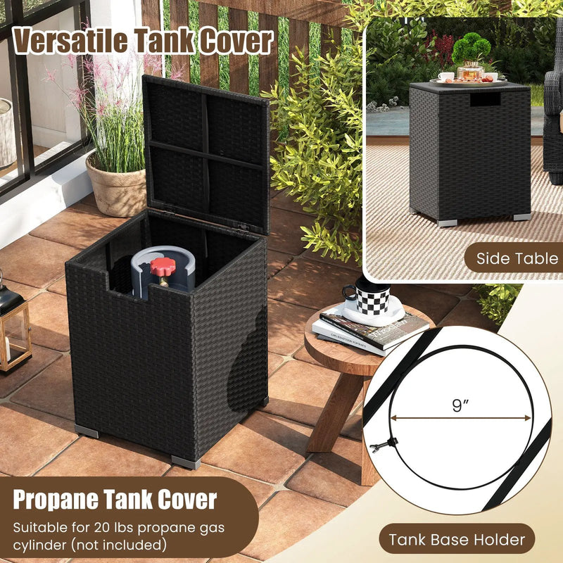 2-Piece Outdoor Rattan Fire Table Set 32 Inch Rectangle Gas Firepit with Tank Cover by DirectDeals