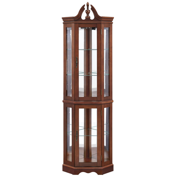 Corner Curio Cabinet With Lights, Adjustable Tempered Glass Shelves, Display Cabinet (E26 Light Bulb Not Included) - Mirrored / Walnut