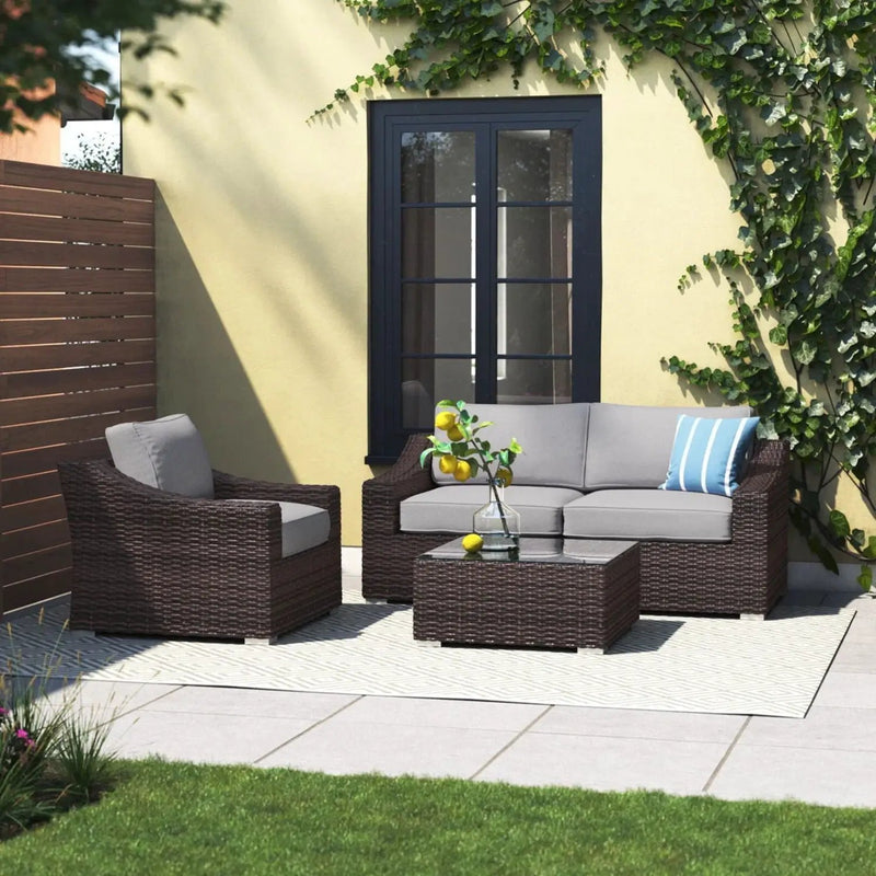 Outdoor Wicker Conversation Set With Cushions, All Weather by HouseOfZazla