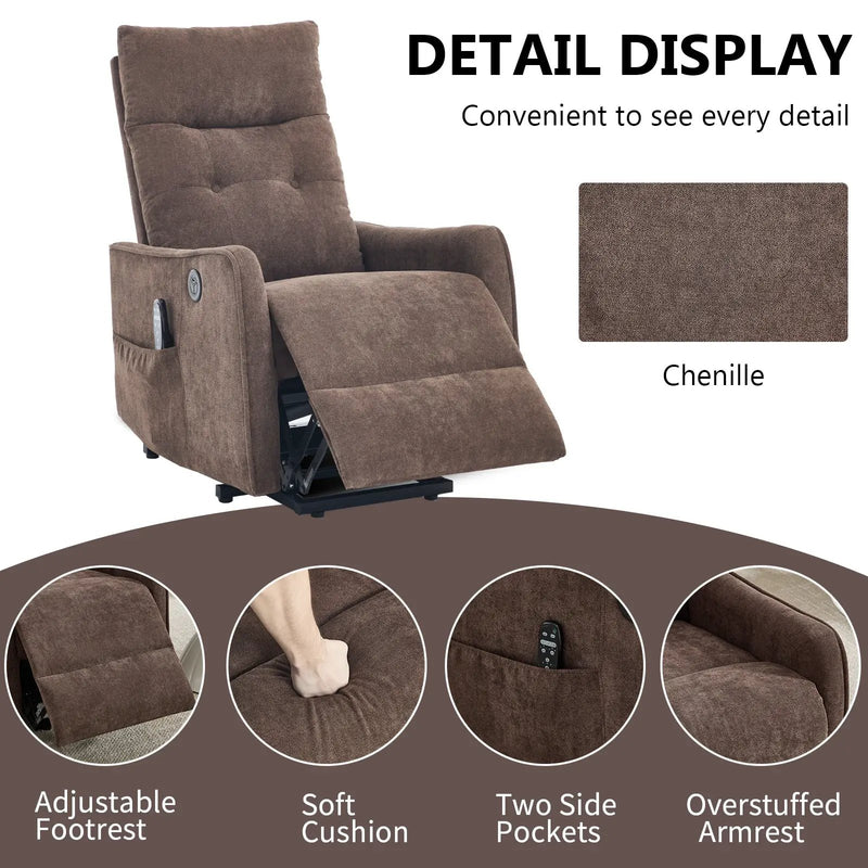 Brown Chenille Single Motor Power Lift Recliner Chair by HouseOfZazla