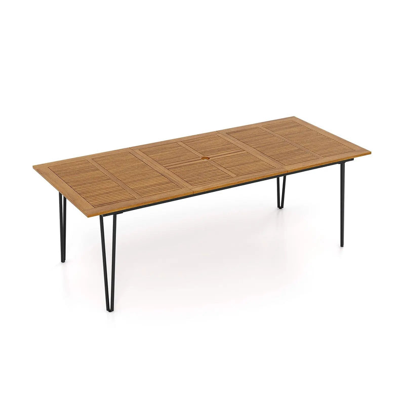 63 Inch Rectangular Outdoor Dining Table for 6 People with Acacia Wood Tabletop and Umbrella Hole by DirectDeals