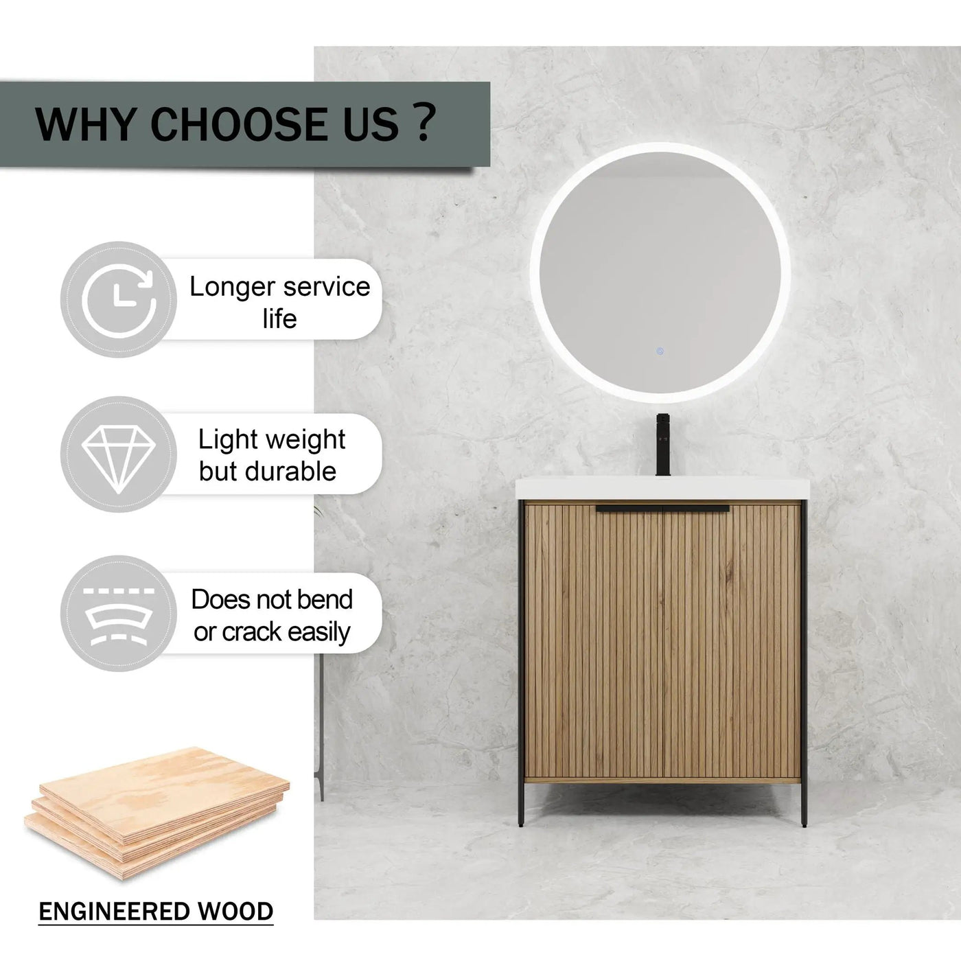 Modern Freestanding Bathroom Vanity With Resin Sink & Soft Close Cabinet Doors by HouseOfZazla