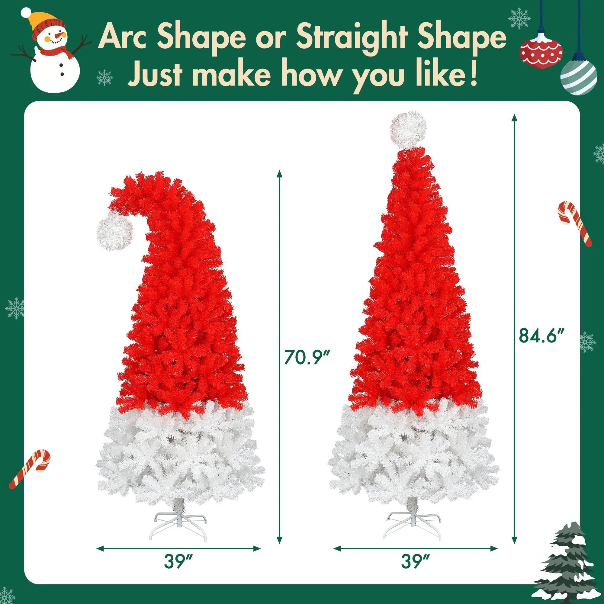 6FT Artificial Christmas Tree with LED Light, Santa's Hat Shape by HouseOfZazla