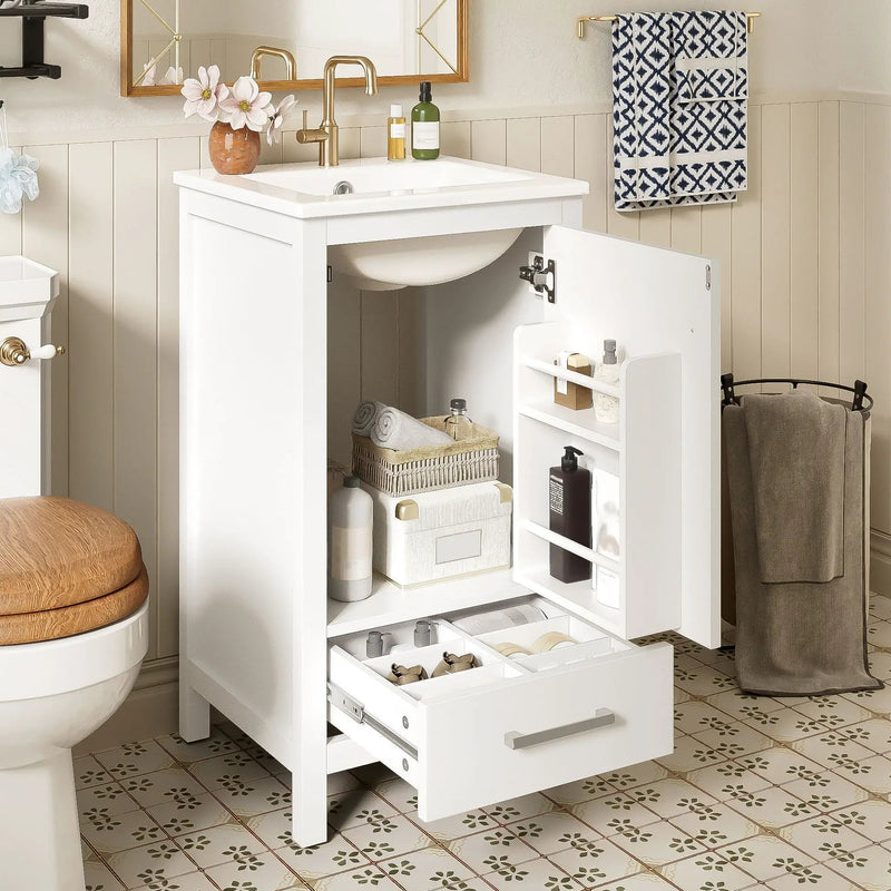 Bathroom Vanity With Ceramic Sink, Soft Close Drawers, Door Organizer, Divider Drawer, Adjustable Foot Pads by HouseOfZazla
