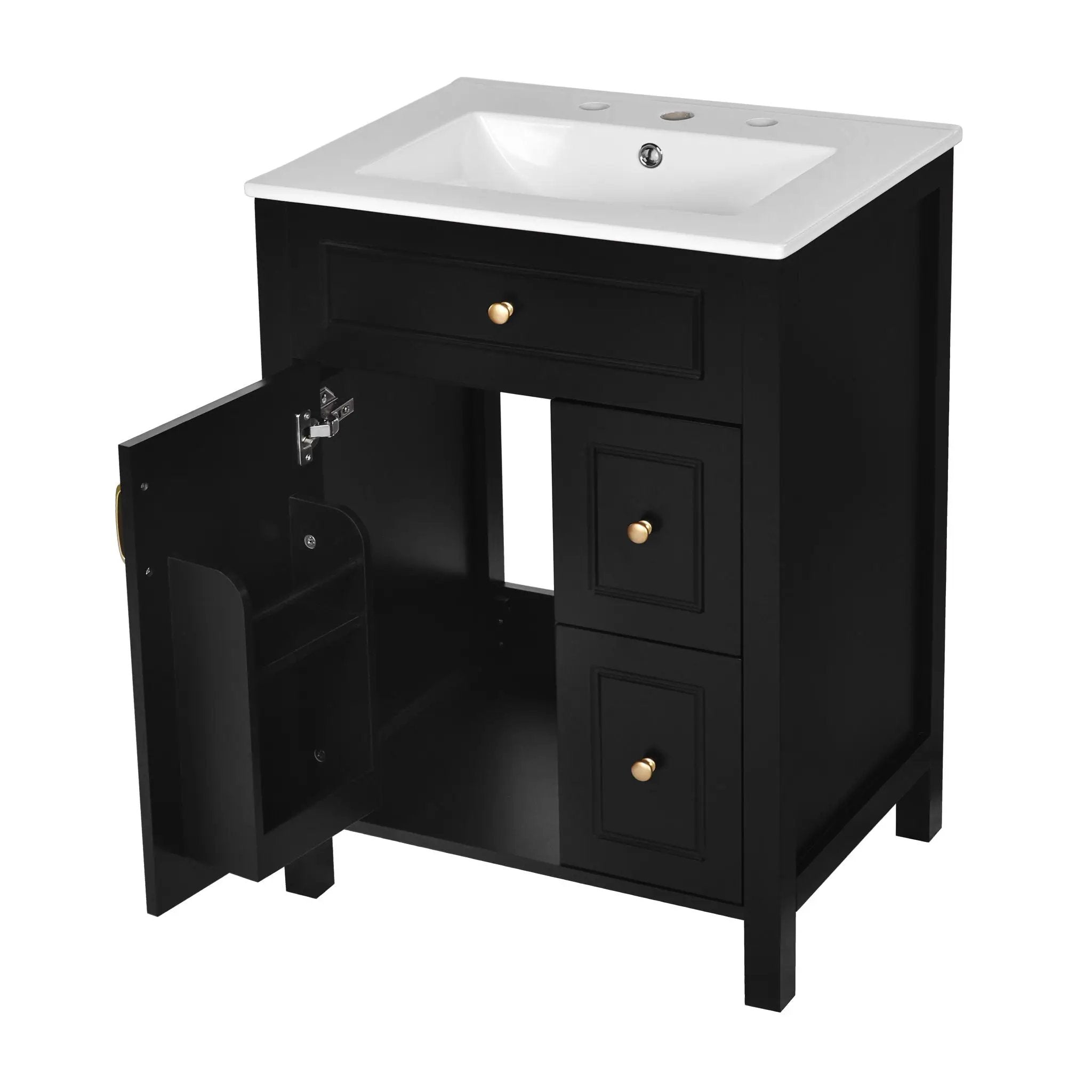 Elegant Bathroom Vanity With Ceramic Sink, Soft Close Doors And Drawers, Double Storage Racks by HouseOfZazla