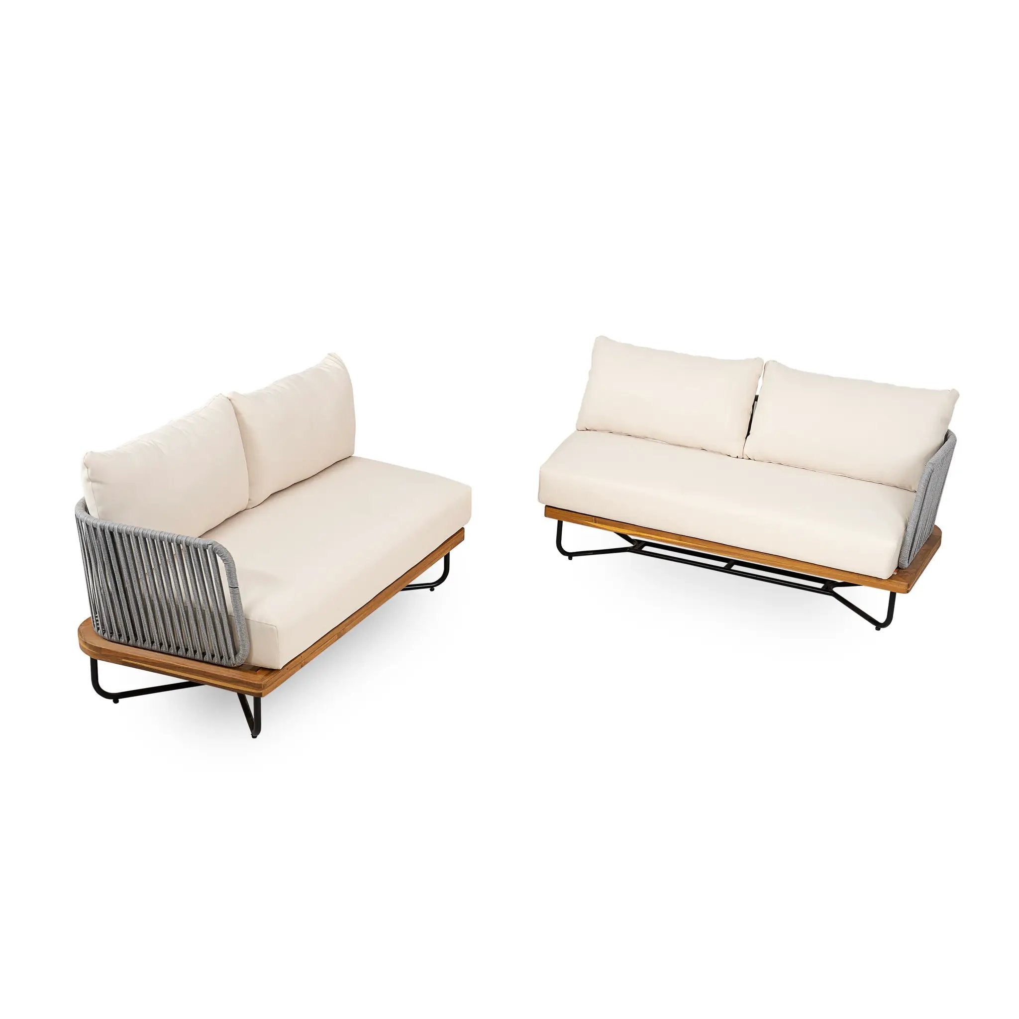 Lucca Outdoor Acacia Wood Rope Woven Sofa Sectional Set by HouseOfZazla
