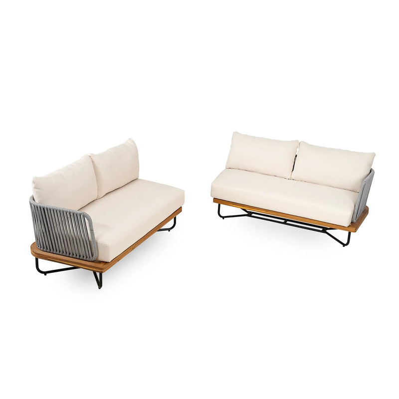 Lucca Outdoor Acacia Wood Rope Woven Sofa Sectional Set by HouseOfZazla