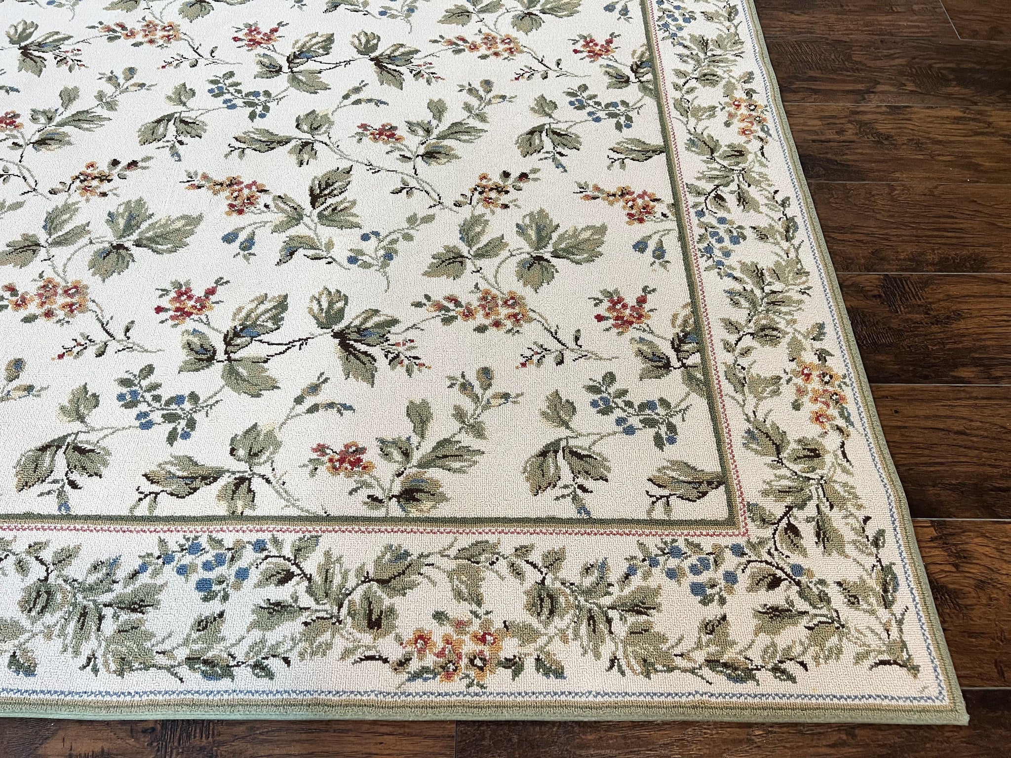 Vintage Stark Carpet 7x10, Ivory and Green, European Aubusson Design, Allover Pattern, Stark Rug by Jewel Rugs