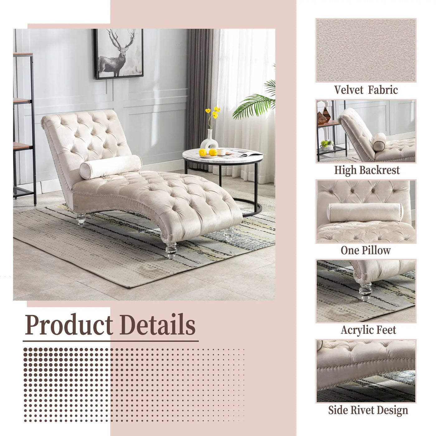 Chaise Lounge Indoor, Button Tufted Upholstered Chaise Lounge Chair With Pillow by Unique Piece Furniture