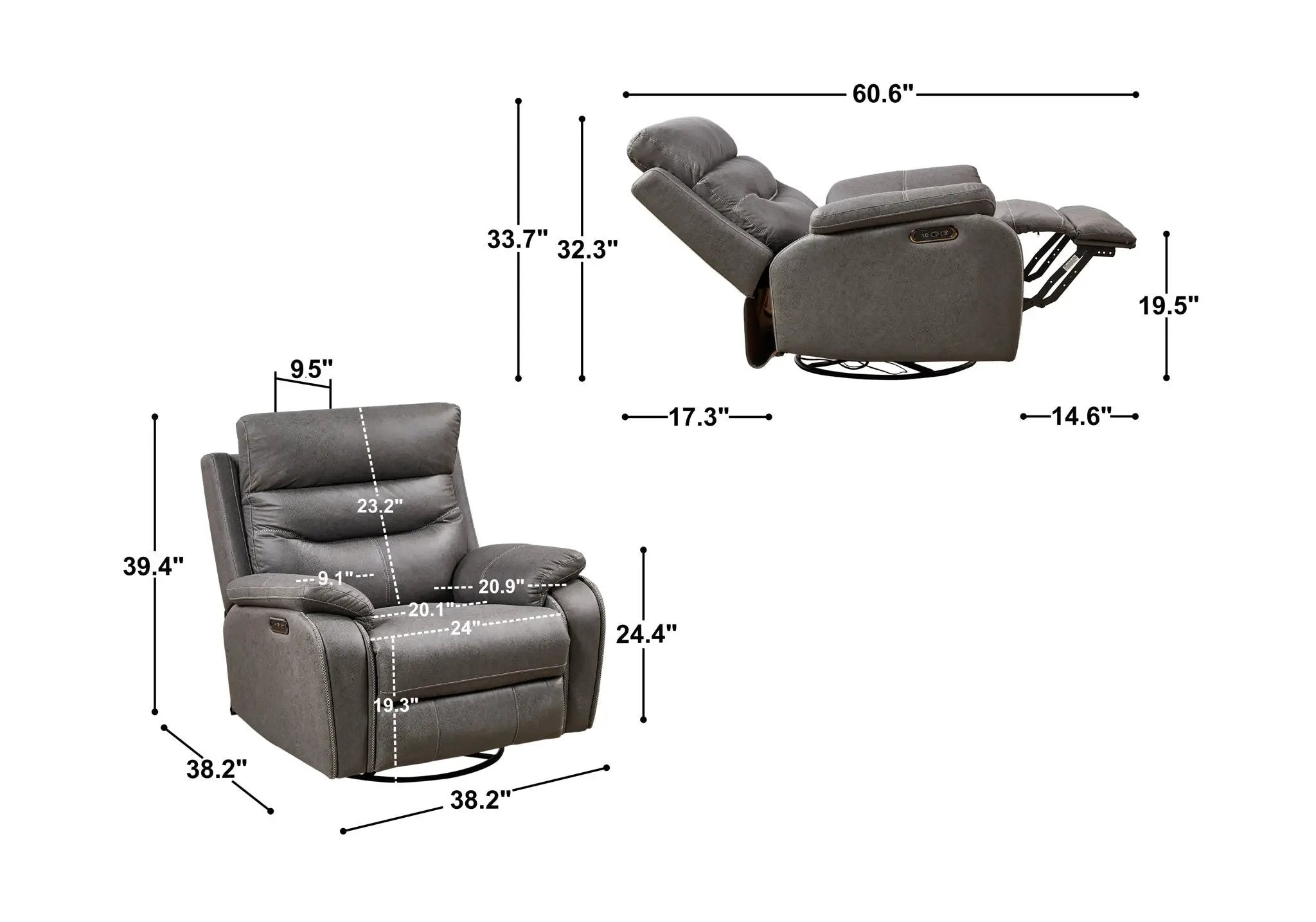 Liyasi - Dual Okin Motor Rocking And 240° Swivel Single Sofa Seat Recliner Chair Infinite Position, Head Rest With Power Function by Unique Piece Furniture