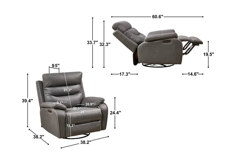 Liyasi - Dual Okin Motor Rocking And 240° Swivel Single Sofa Seat Recliner Chair Infinite Position, Head Rest With Power Function by HouseOfZazla