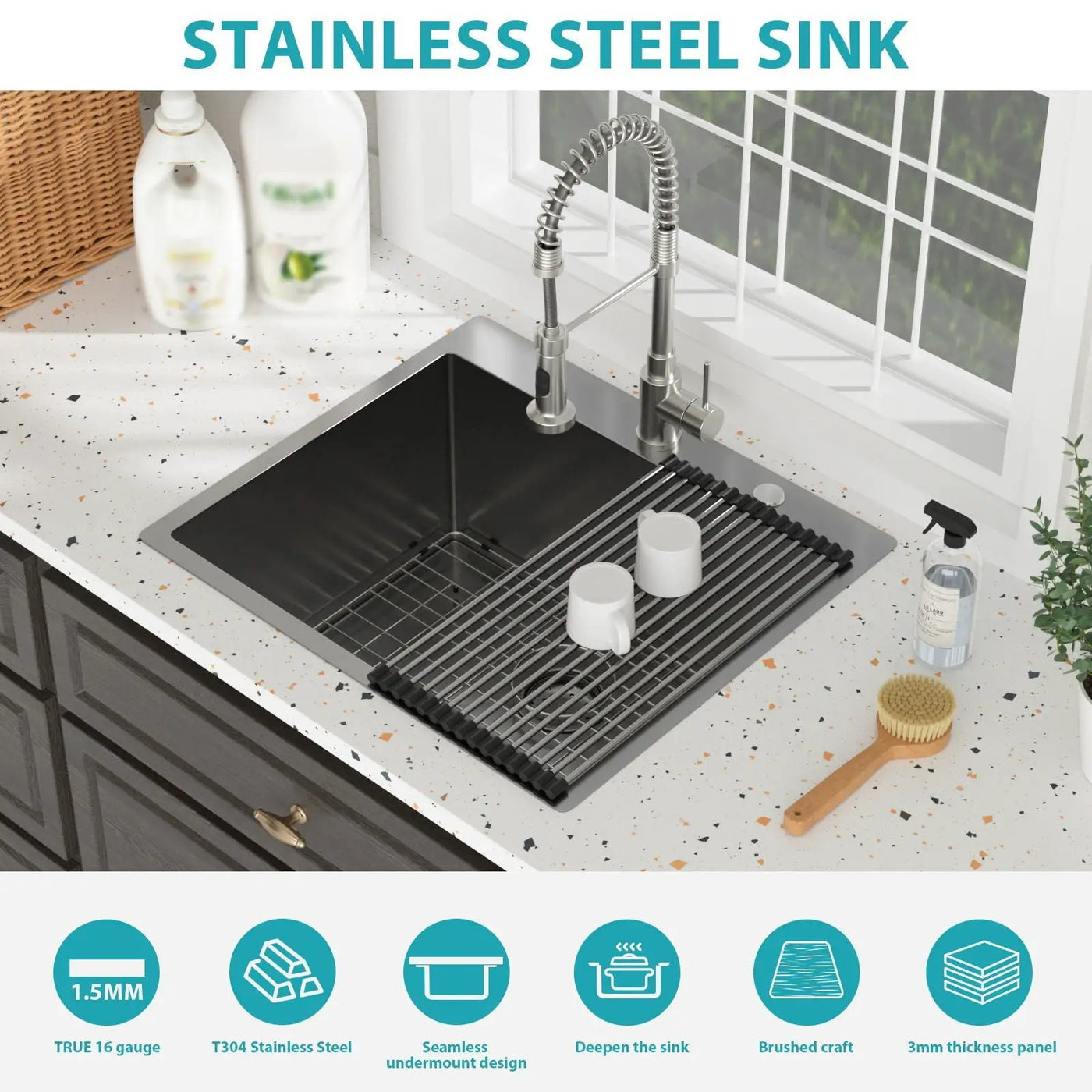 Topmount Kitchen Sink 16 Gauge, Single Bowl by HouseOfZazla