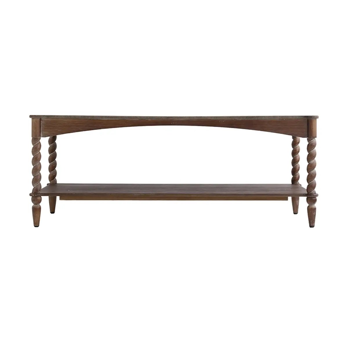 Rustic Brown Wood Coffee Table with Turned Spiral Legs and Lower Shelf by HouseOfZazla