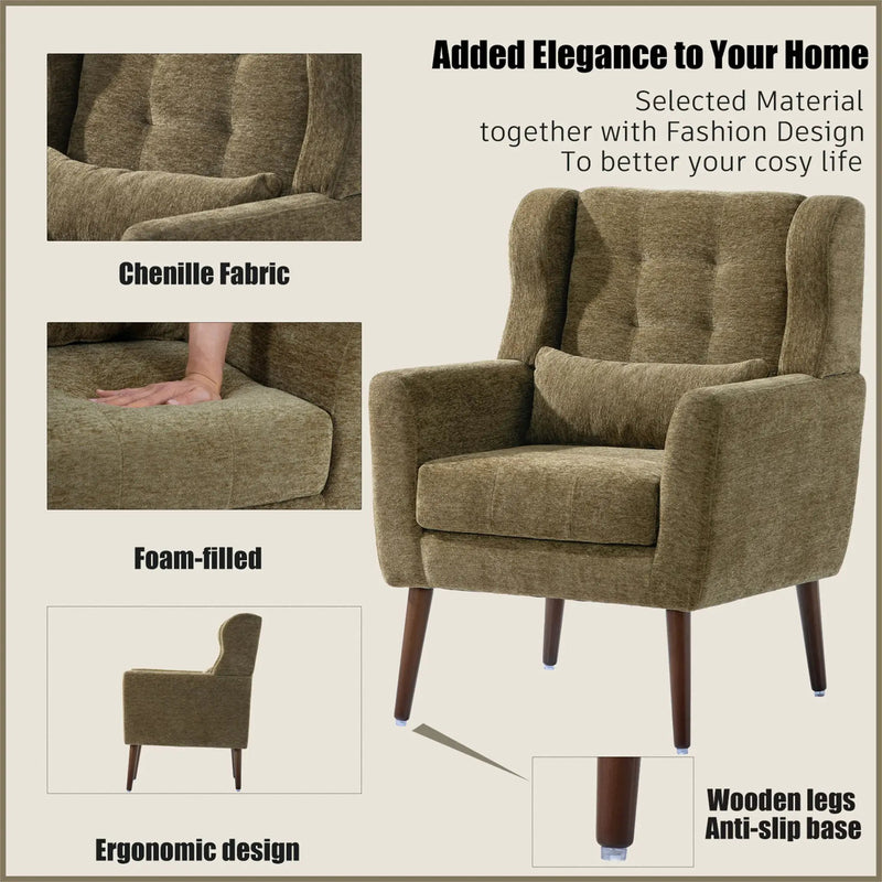 Modern Accent Chair, Arm Chairs For Living Room, Upholstered Mordern Armchair, Comfy Soft Padded Lounge Chair In Small Space, Bedroom, With Pillow, Solid Wood Leg by Unique Piece Furniture