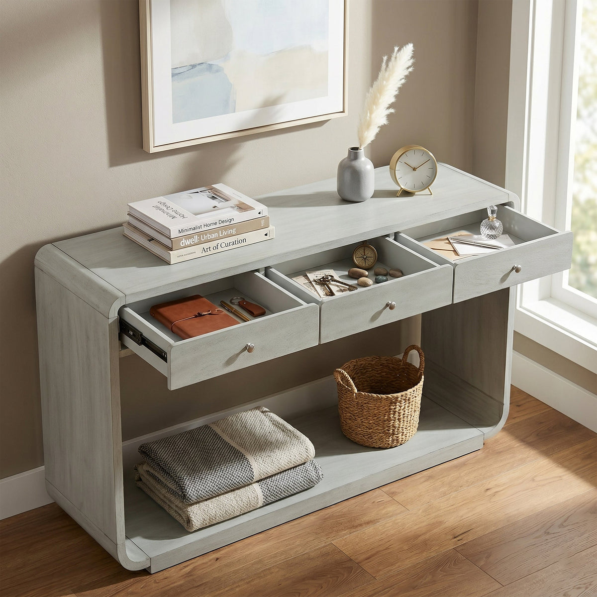 Antique-Style Console Table with 3 Storage Drawers - Blue, Natural, Beige, photo 10 of 10
