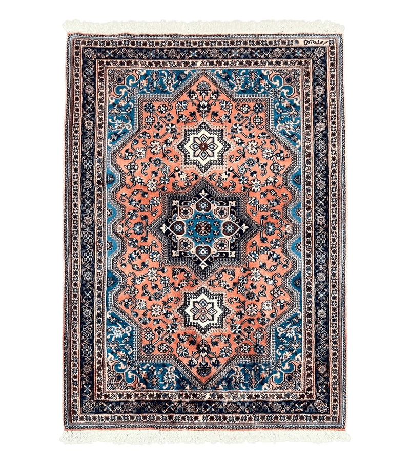 Persian Shiraz Rug 3x5, Geometric Tribal Rug, Wool Hand Knotted Vintage Carpet, Light Red & Blue, Signed by Masterweaver by Jewel Rugs