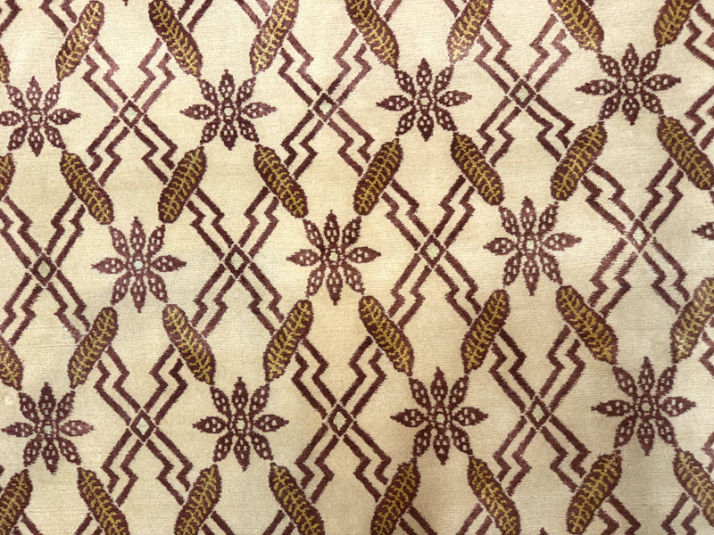 Tibetan Rug 8x10, Wool with Silk Highlights, Beige and Maroon, Contemporary Carpet by Jewel Rugs