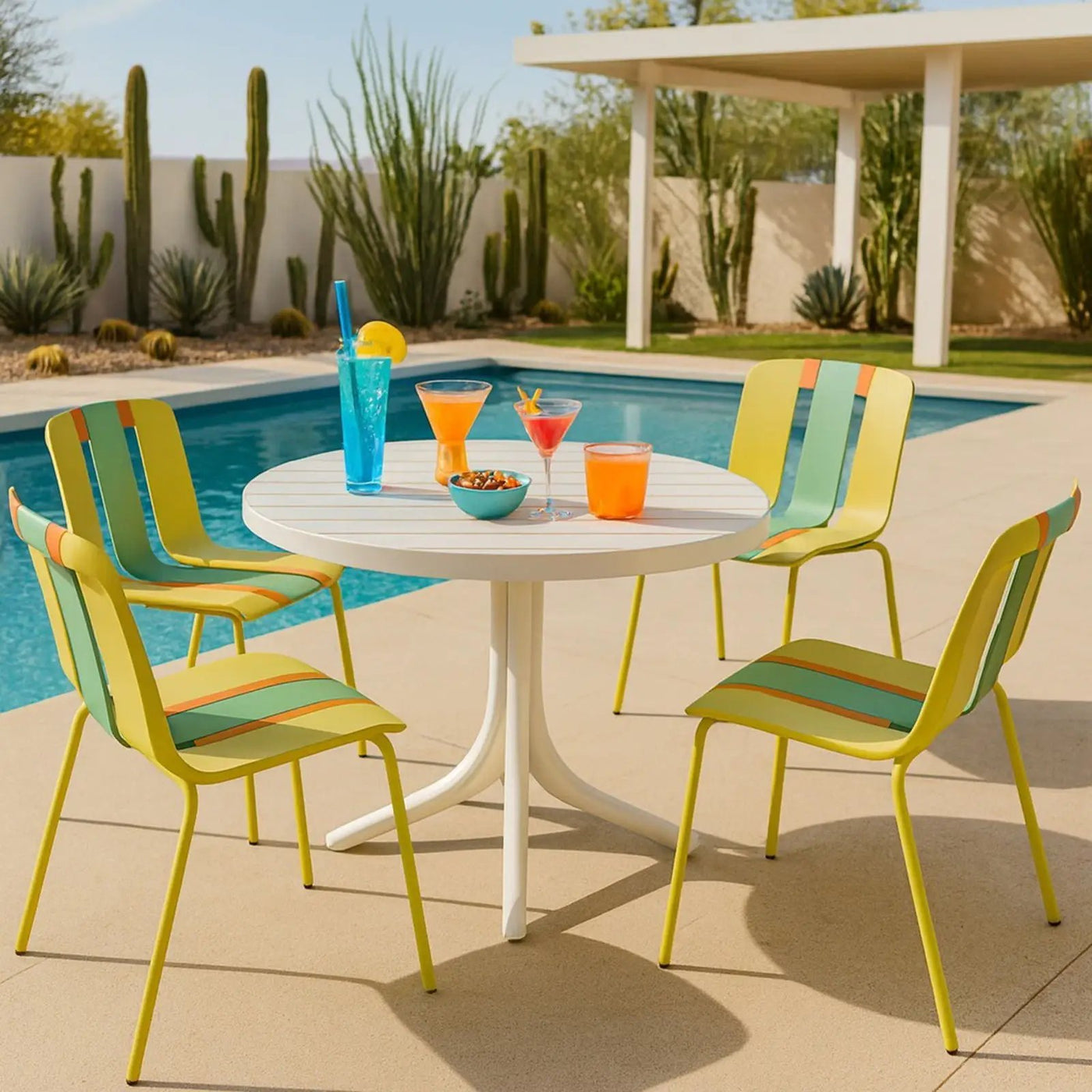 4 Piece Set Of Modern Striped Color Blocking Single Chairs With Round Table by HouseOfZazla