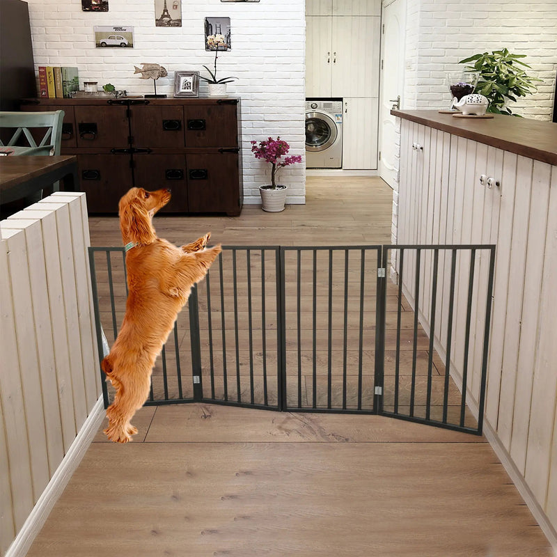 Pet Gate Dog Gate For Doorways, Stairs Or House Freestanding, Folding - Dark Brown by HouseOfZazla