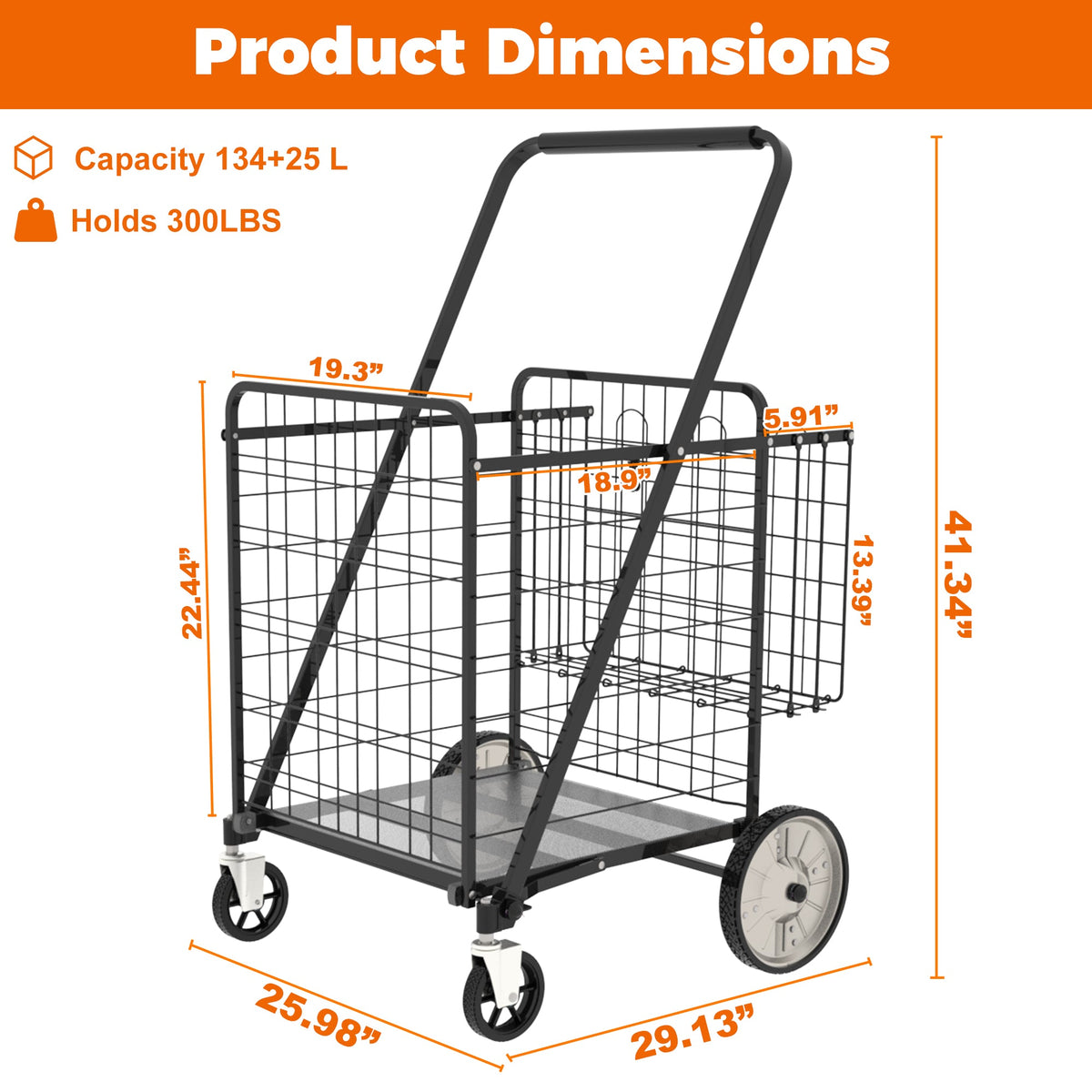 Bigger Super Jumbo Shopping Cart with Foldable Metal Frame - Metal, photo 2 of 10