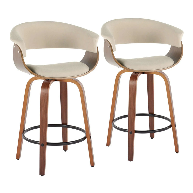 Vintage Mod - Mid Century Modern Fixed Height Counter Stool & Swivel With Round Footrest (Set of 2) by Unique Piece Furniture