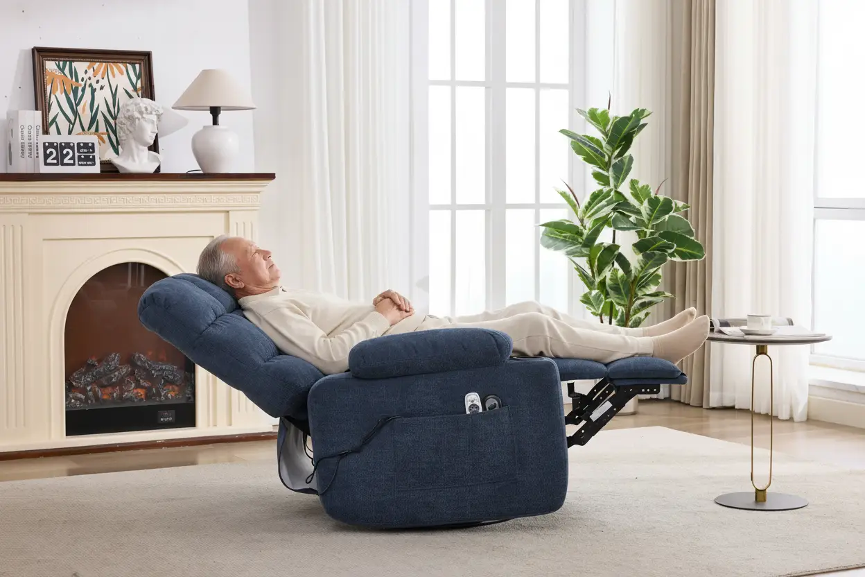 Heat Massage Electric Recliner Chair with Rocker and Swivel in Fabric by HouseOfZazla