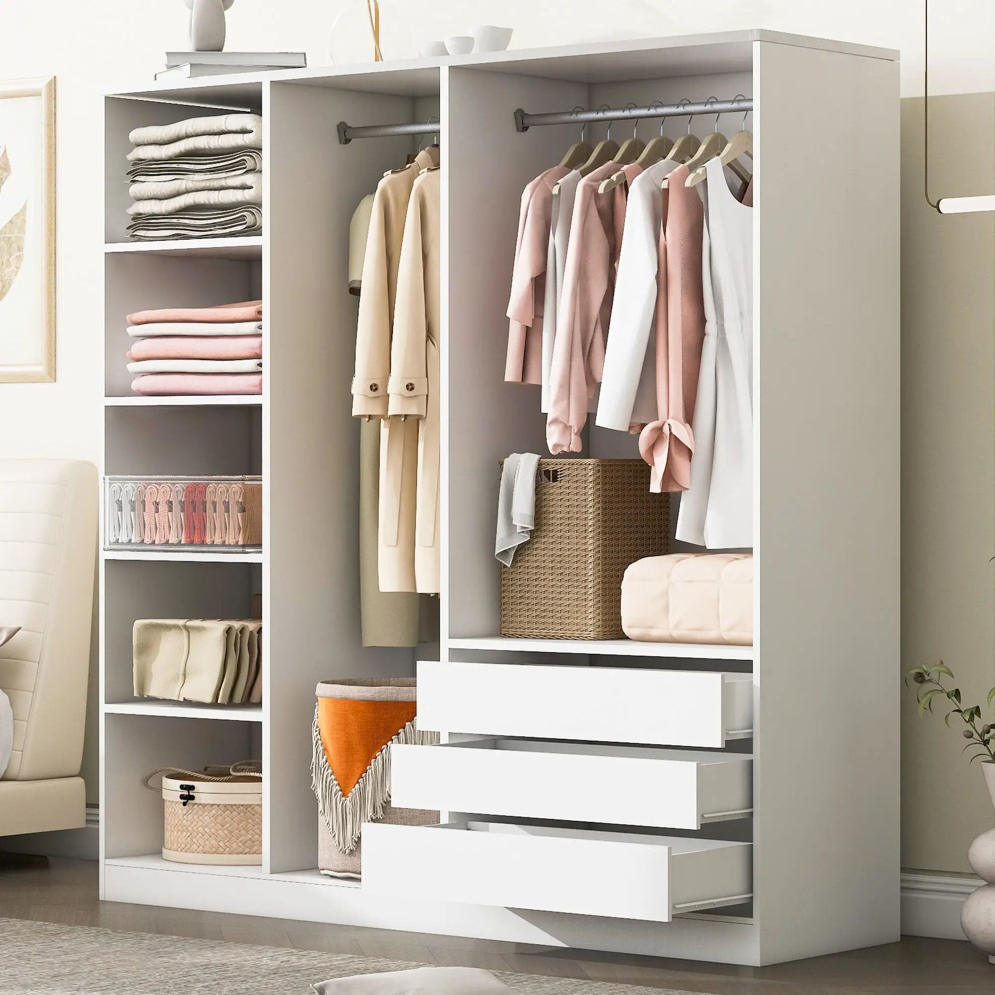 Doorless Storage Wardrobe For Dedroom With Shelves And 3 Drawers by HouseOfZazla