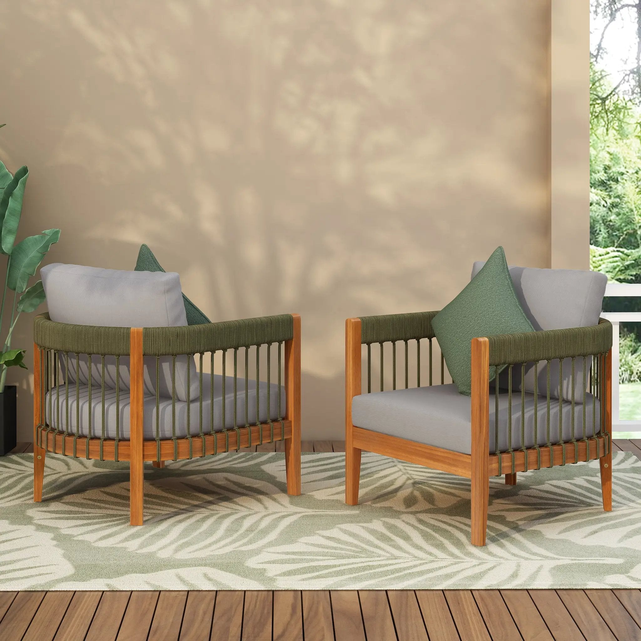 [Set of 2] Acacia Wood Outdoor Club Chair with Rope Accents by HouseOfZazla
