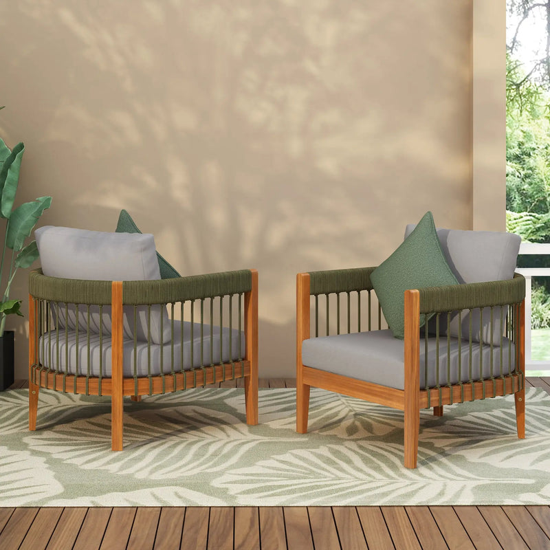 [Set of 2] Acacia Wood Outdoor Club Chair with Rope Accents by HouseOfZazla