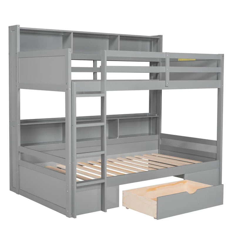 Twin Size Bunk Bed With Built-In Shelves Beside Both Upper And Down Bed And Storage Drawer by Unique Piece Furniture
