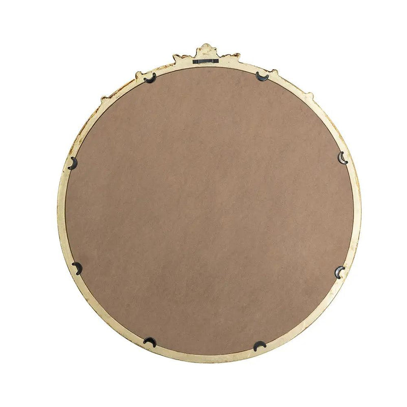30x31" Round Wall Mirror with Gold Finish and Decorative Leaf Crest by HouseOfZazla