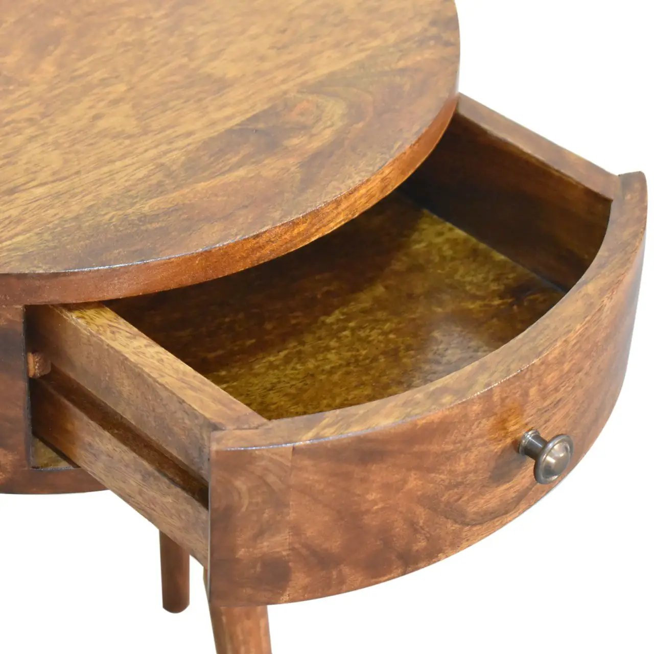 Solid Wood Chestnut Semi Circle Nightstand, 1-Drawer, Nordic Legs by HouseOfZazla