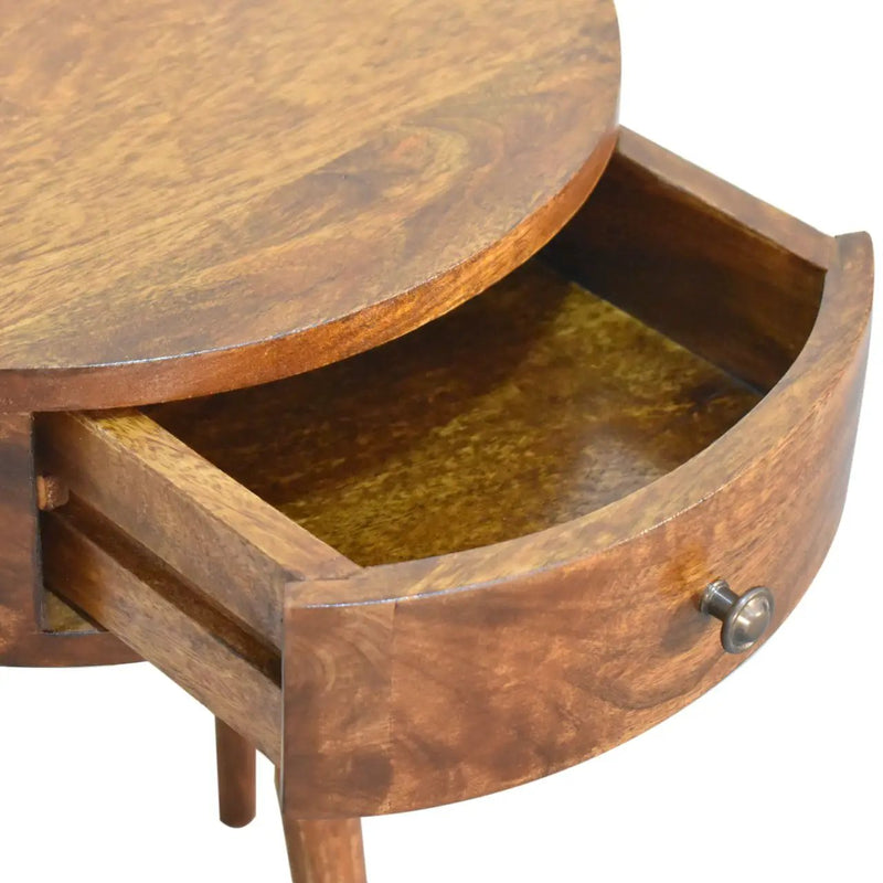 Solid Wood Chestnut Semi Circle Nightstand, 1-Drawer, Nordic Legs by HouseOfZazla