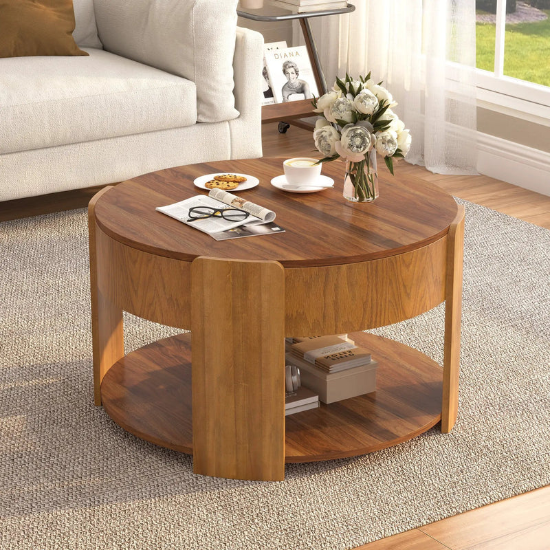 Vibe Haus Farmhouse Round Lift Top Coffee Table with Hidden Storage by HouseOfZazla