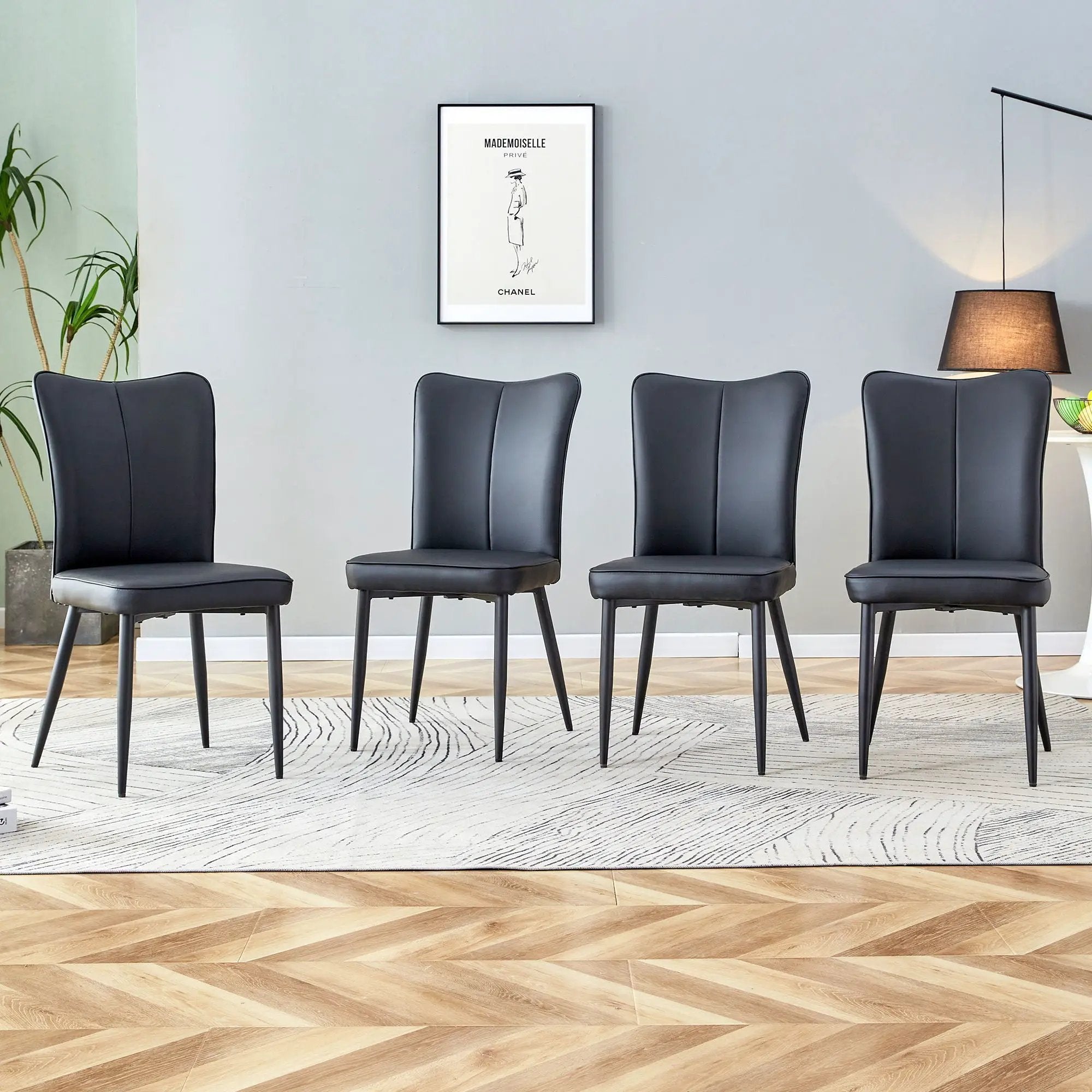 Modern Chair Set 4 Pieces With Vertical Backrest Design For Kitchen And Living Rooms - Black by HouseOfZazla