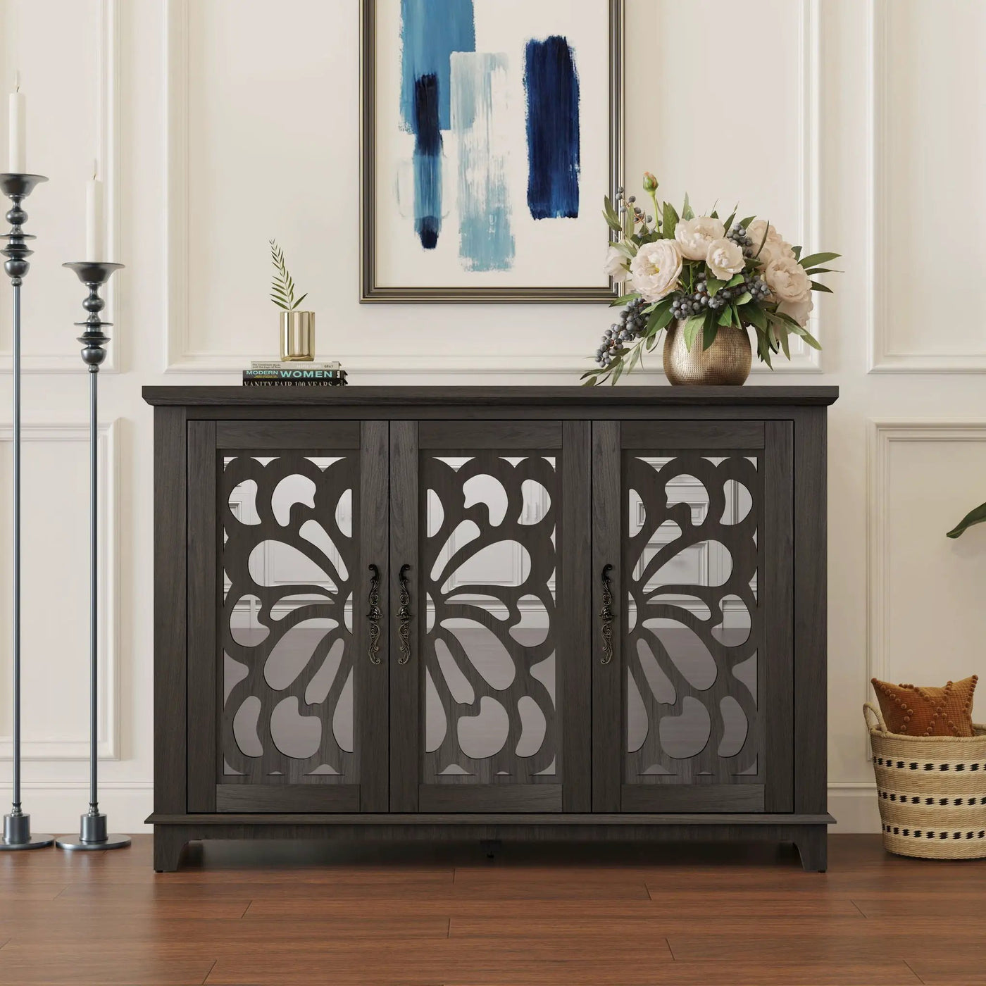 3 Door Mirrored Sideboard Cabinet With Adjustable Shelves by HouseOfZazla