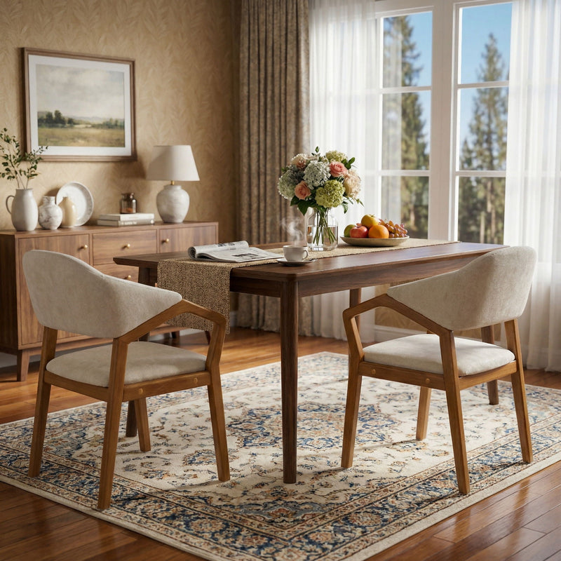 Indoor Upholstered Dining Armchair (Set of 2) - Beige / Teak by HouseOfZazla