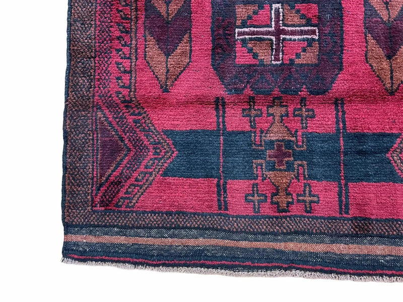 2' 10" X 4'6" Vintage Handmade Tribal Wool Rug Balouchi Rug Afghan Rug Red Black by Jewel Rugs