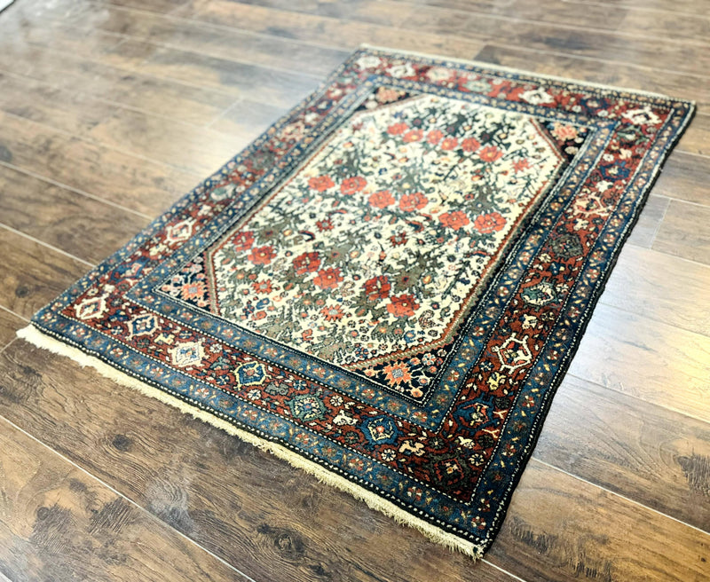 Persian Tribal Rug 3x5, Antique Persian Carpet, Floral Roses, Handmade, Persian Zanjan Rug by Jewel Rugs