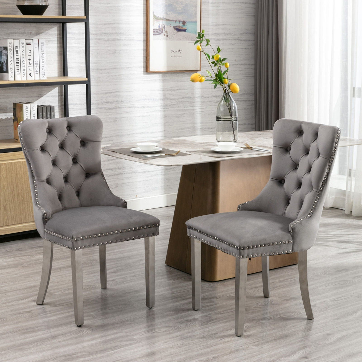 Contemporary Upholstered Dining Chair Set with Nailhead Trim - Multiple Colors