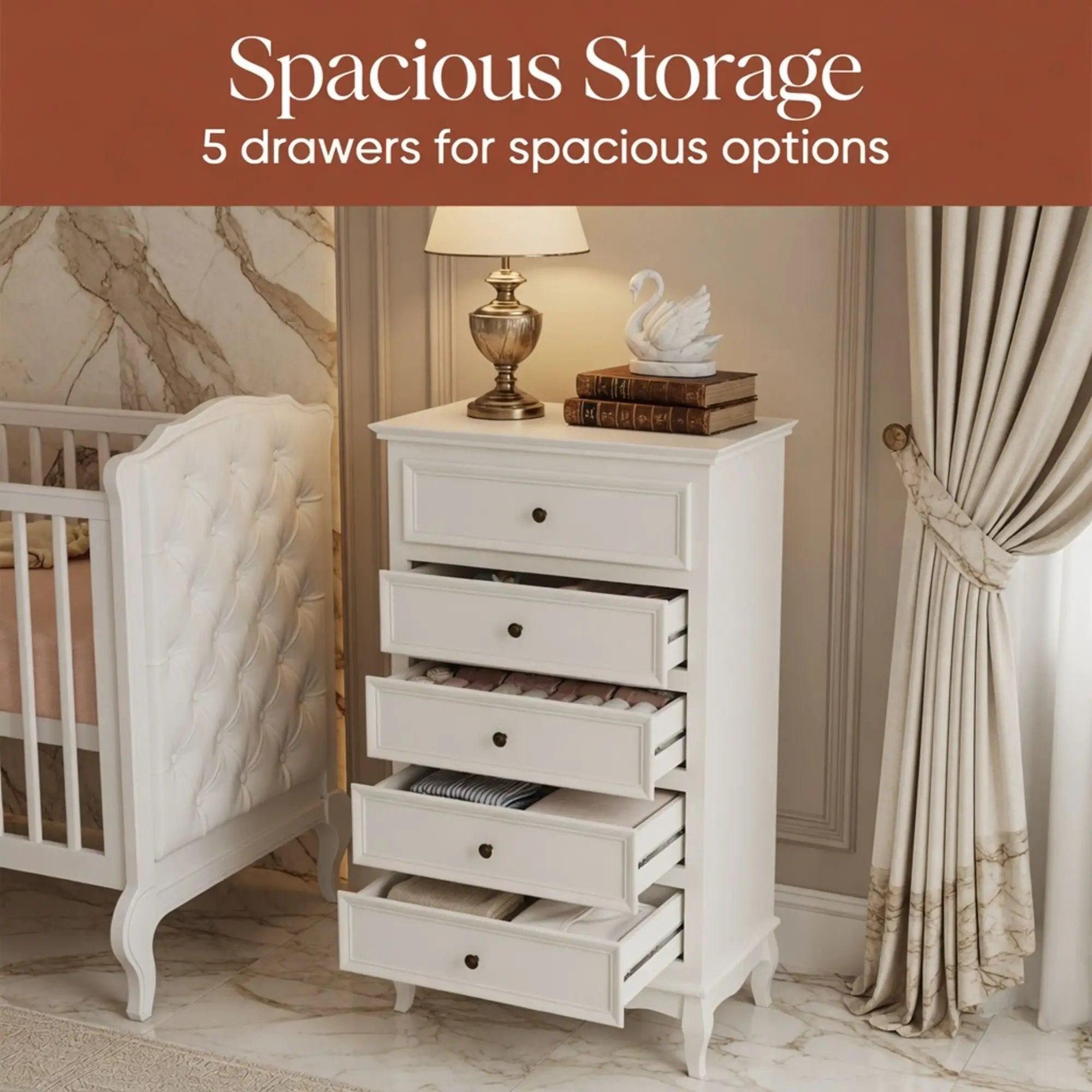 5 Drawer Tall Wide Chest Of Drawers - White by HouseOfZazla
