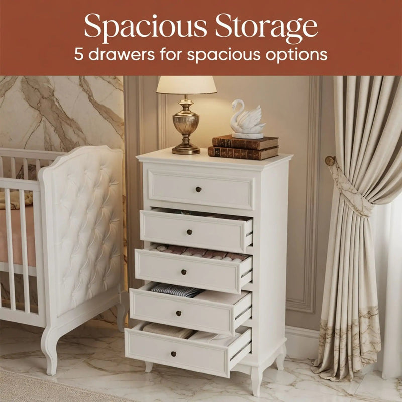 5 Drawer Tall Wide Chest Of Drawers - White by HouseOfZazla