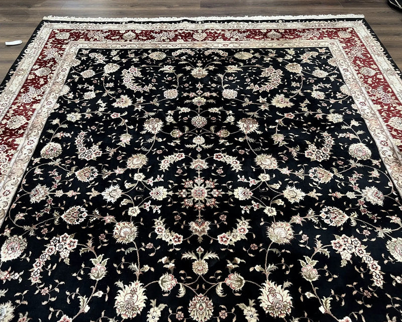 Sino Persian Rug 9x12, High Quality Oriental Carpet, Black and Maroon, Wool and Silk, Allover Floral Pattern, Hand Knotted, Vintage Rug Nice by Jewel Rugs