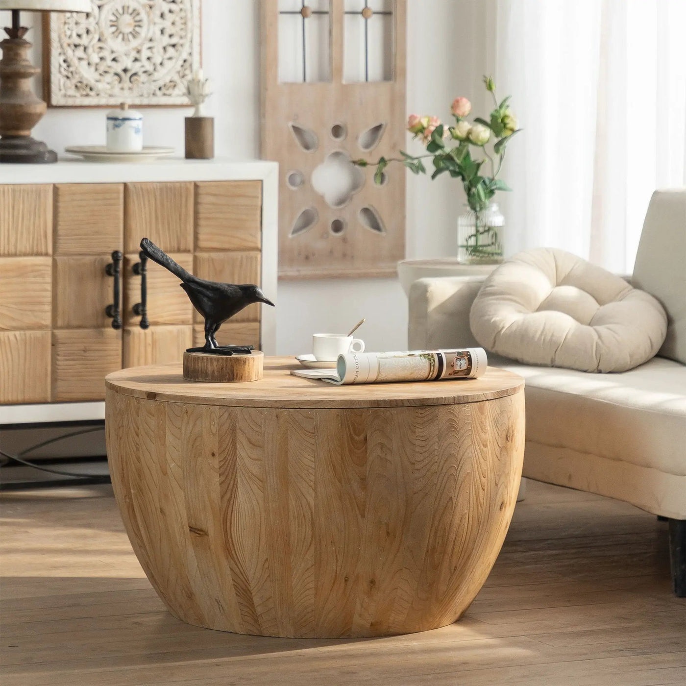 Vintage Style Barrel Coffee Table With Storage by HouseOfZazla