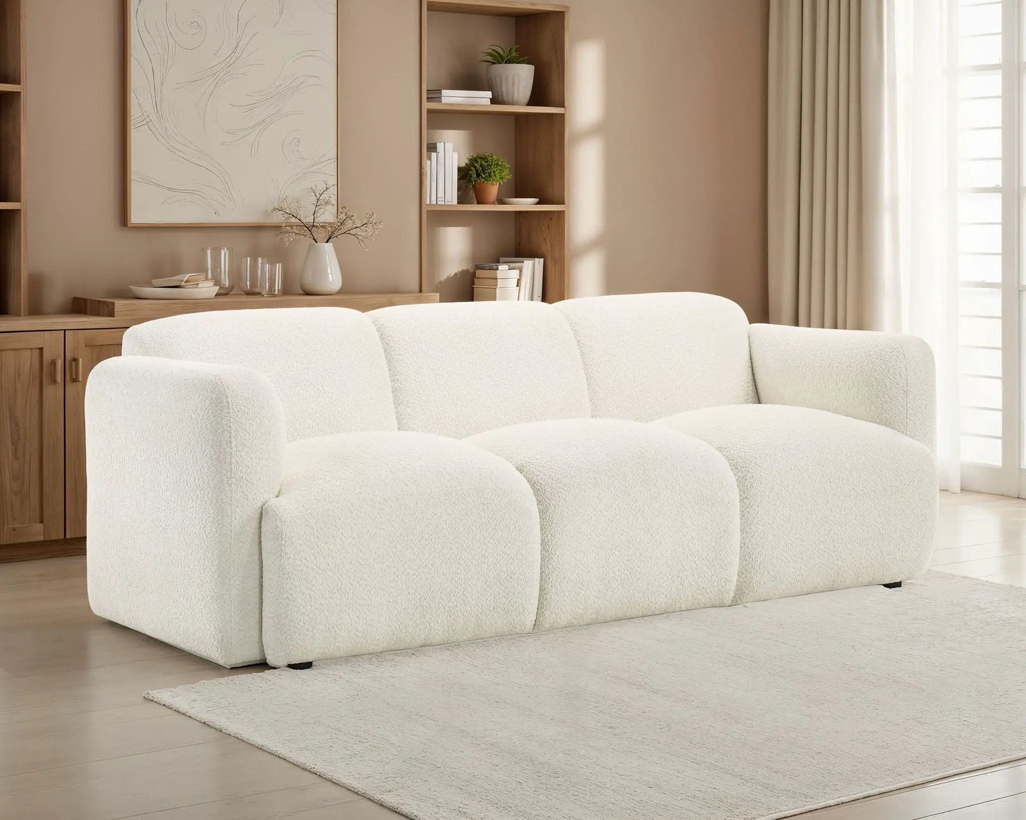 Dorset Fabric Upholstered Round Track Arm Sofa White by Unique Piece Furniture