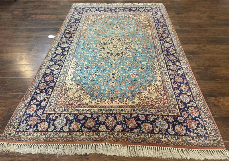 Light Blue Persian Isfahan Rug 5x8, Floral Medallion, Wool on Silk Foundation, Very Fine 530 KPSI, Handmade Carpet by Jewel Rugs