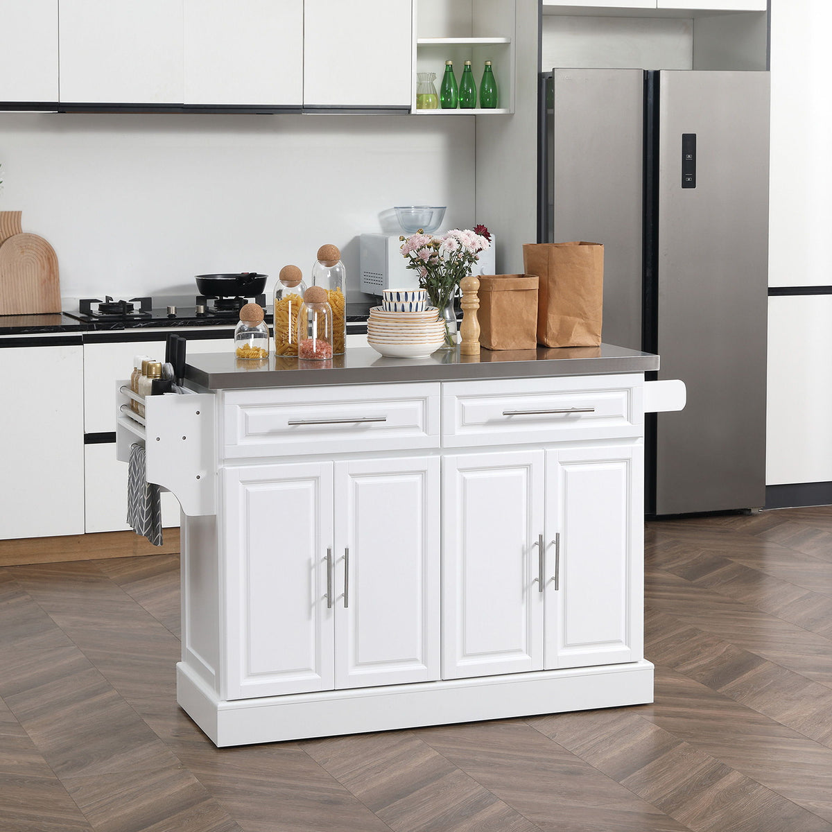 Rolling Kitchen Island with Stainless Steel Top and Ample Storage - Gray or White, photo 6 of 8